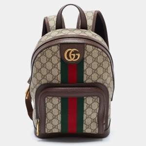 Pre Owned Gucci Beige/Ebony GG Supreme Canvas and Leather Small Ophidia Backpack
