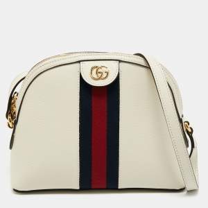 Pre Owned Gucci White Leather Small Ophidia Shoulder Bag