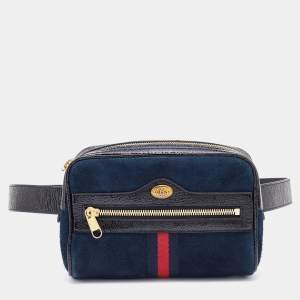 Pre Owned Gucci Navy Blue/Black Suede and Patent Leather GG Ophidia Belt Bag