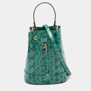 Pre Owned Gucci Green/Black Snakeskin Leather GG Ophidia Bucket Bag