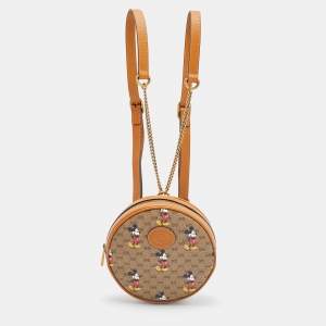 Pre Owned Gucci x Disney Brown GG Supreme Canvas and Leather Mickey Mouse Round Backpack
