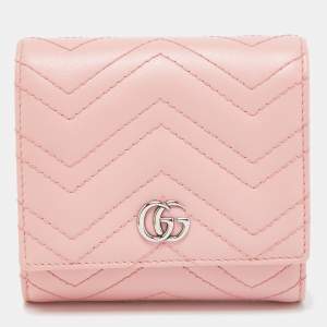 Gucci Pink Matelasse Leather GG Marmont Compact Wallet