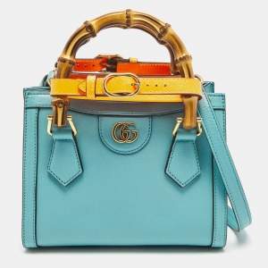 Pre Owned Gucci Mint Green Leather Mini Diana Tote