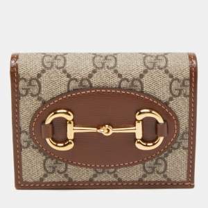 Gucci Brown/Beige GG Supreme Canvas and Leather Horsebit 1955 Card Case