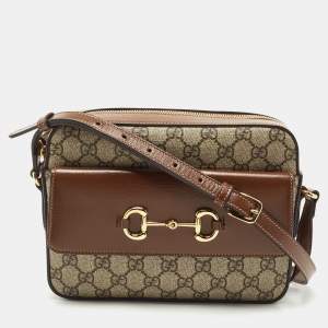 Gucci Brown/Beige GG Supreme Canvas and Leather Small Horsebit 1955 Shoulder Bag