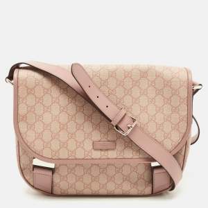 Pre Owned Gucci Old Rose/Beige GG Supreme Canvas Messenger Bag