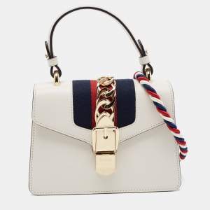Gucci Off White Leather Mini Web Sylvie Top Handle Bag