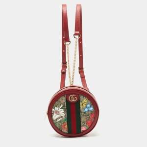 Gucci Red GG supreme Canvas and Leather Mini Floral Ophidia Backpack