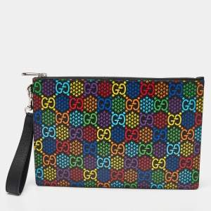 Pre Owned Gucci Multicolor GG Supreme Canvas and Leather Psychedelic Wristlet Clutch