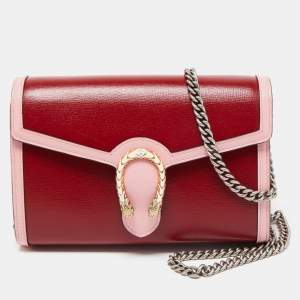 Pre Owned Gucci Red/Pink Leather Mini Dionysus Shoulder Bag    