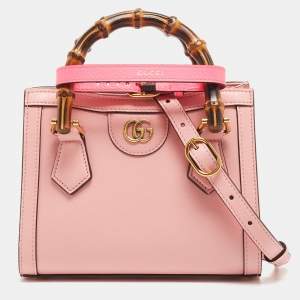 Pre Owned Gucci Pink Leather Mini Diana Tote