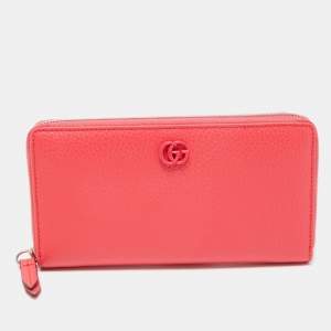 Gucci Pink Leather Double G Zip Around Continental Wallet