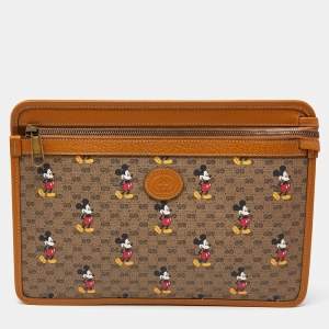 مملوكة مسبقًا Gucci x Disney Brown GG Supreme Canvas and Leather Mini Mickey Mouse Zip Pouch