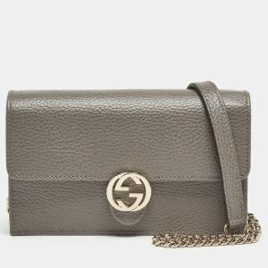 Gucci Grey Leather Interlocking G Wallet On Chain