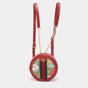 Gucci Red GG Supreme Canvas and Leather Floral Ophidia Backpack