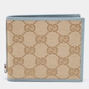 Gucci Beige/Blue GG Canvas and Leather Bifold Wallet