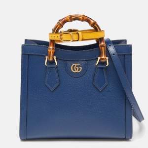 Pre Owned Gucci Navy Blue Leather Small Diana Tote