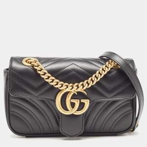 Gucci Black Matelassé Leather Mini GG Marmont Shoulder Bag