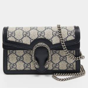 Gucci Beige/Blue GG Supreme Canvas and Leather Super Mini Dionysus Shoulder Bag