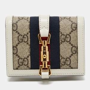 Gucci Beige/Off White GG Supreme Canvas and Leather Jackie 1961 Compact Wallet