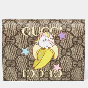 Gucci Beige GG Supreme Canvas Rainbow and Stars Bananya Card Case