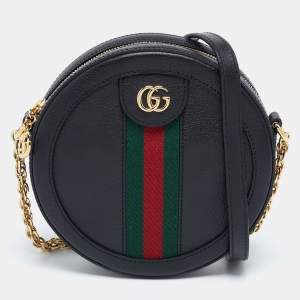 Gucci Black Leather Mini Ophidia Round Shoulder Bag