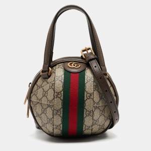Pre Owned Gucci Beige/Ebony GG Supreme Canvas Mini Ophidia Basketball Bag