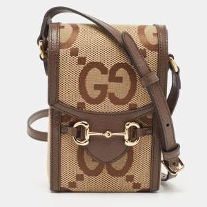 Gucci Beige/Brown GG Canvas and Leather Horsebit 1955 Crossbody Bag