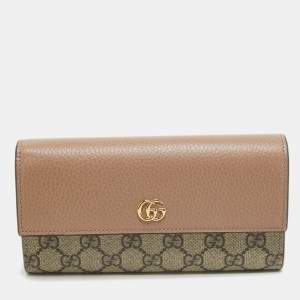 مملوكة مسبقًا Gucci Beige/Old Rose GG Supreme Canvas and Leather GG Marmont Wallet