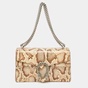 Gucci Beige/Brown Python Small Dionysus Crystals Shoulder Bag