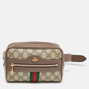 Pre Owned Gucci Brown/Beige GG Supreme Canvas and Leather Ophidia Belt Bag