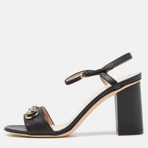 Gucci Black Leather Horsebit Ankle Strap Sandals Size 38