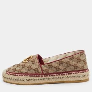 Pre Owned Gucci Brown/Beige Matelasse GG Canvas GG Marmont Espadrille Flats Size 36.5