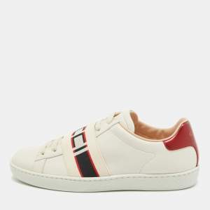 Gucci Cream Leather Logo Elastic Band Ace Sneakers Size 37