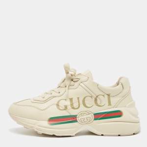 Gucci Cream Leather Vintage Logo Rhyton Sneakers Size 36.5