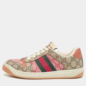 Gucci Multicolor Canvas and Leather Screener Lace Up Sneakers Size 37