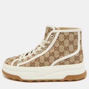 Gucci Beige GG Canvas Tennis 1977 High Top Sneakers Size 38.5