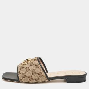 Gucci Brown/Beige Quilted GG Canvas Jolie Flat Slides Size 41