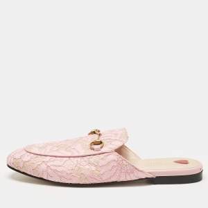 Gucci Pink Lace and Satin Princetown Mules Size 40