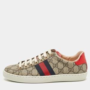 Gucci Beige/Brown GG Supreme Canvas Ace Sneakers Size 36.5