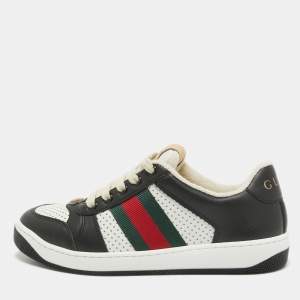Gucci Black/White Perforated Leather Screener Sneakers Size 36