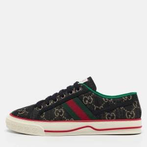 Gucci Black/Cream Denim Tennis 1977 Lace Up Sneakers Size 37