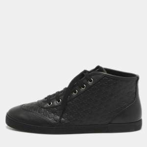 Gucci Black Microguccissima Leather High Top Sneakers Size 38