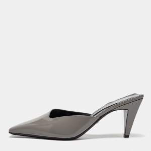 Gucci Dusty Grey Leather Interlocking G Mules Size 38