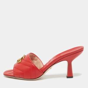 Gucci Red Quilted Leather GG Marmont Slide Sandals Size 40
