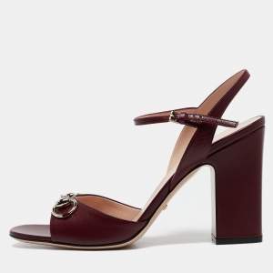 Gucci Burgundy Leather Horsebit Ankle Strap Sandals Size 40.5
