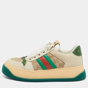 Gucci Multicolor Leather and GG Canvas Screener Sneakers Size 39