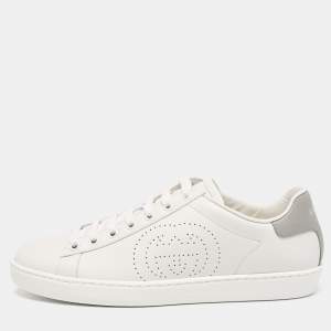 Gucci White Perforated Interlocking G Leather Ace Sneakers Size 38