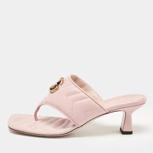 Gucci Pink Matelassé Leather GG Marmont Thong Sandals Size 37