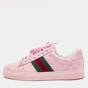 Gucci Pink GG Crystal Canvas Ace Sneakers Size 36